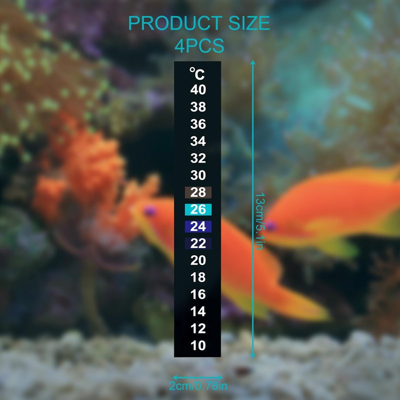 Luckious 4 Pcs Fish Tank Thermometer - 10~40℃ Digital Aquarium