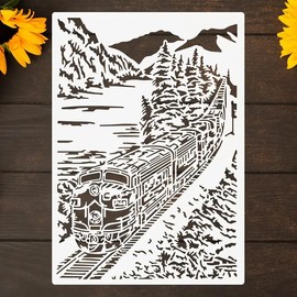 Travel Scenery Train Wall Stencils Template Reusable Spray PaintStencils for Craft Painting On Wood Craft Canvas Walls Wood Furniture Decorations DIY Scrapbooking