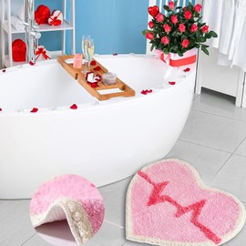 Heart Shaped Rug Cute Bath Mat for Bathroom Non Slip Pink Heart Rug Absorbent Washable Door Mat Small Area Rug Home Bedthroom Decor 20 x 24 Inch