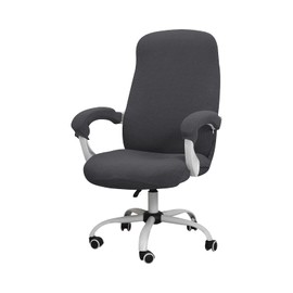 FORCHEER - Funda para silla de oficina, repelente al agua, jacquard, giratoria, extraíble, elástica, universal, para silla de computadora, M, con funda para brazo de silla, color gris oscuro
