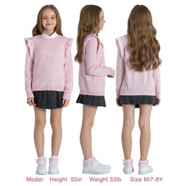 Girls Cardigan 100% Cotton Girls Button Sweaters Ruffle Long Sleeve Knit Cardigan School Uniform Navy, 8-10 Years