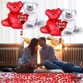 KatchON, Big Teddy Bear Balloons Set - Rose Petals, Pack of 2000 | Rose Petals For Romantic Night For Her Set | I Love You Balloons, Valentines Day Decor | Heart Balloons, Valentines Decorations