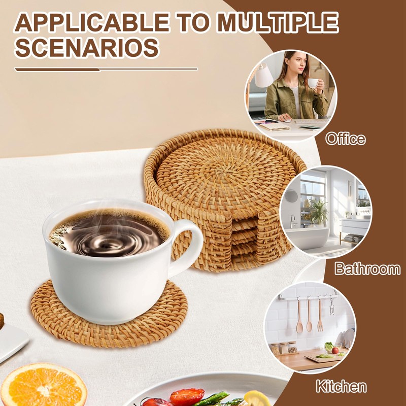 Rattan Coasters Heat Resistant Round Straw Trivet Handmade Wicker Coasters