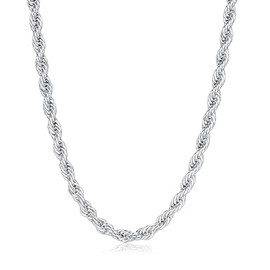 THE BLING KING Luxury Silver Luster: 8mm Premium Gold-Plated Rope Chain Necklace - 30 Inches, Replica of High-End Silver Chains, Crafted with Exquisite Detailing
