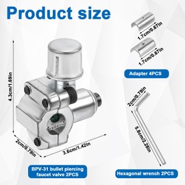 2pcs BPV-31 Piercing Valve & 2 Hex Key & 4 Adapter, Metal Refrigerator Line Tap Valve for 1/4" 5/16" 3/8" Outer Diameter Refrigerator Pipes Replace TJ90BPV31 AP4502525 BPV31D GPV14