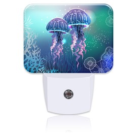 Uiaoiais Glowing Jellyfish in Deep Sea Night Light for Kids Girls Boys, Jellyfish LED Night Light Plug into Wall with Dusk to Dawn Sensor for Room, Hallway, Kitchen, Bathroom, Stairs Decor