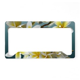 CafePress Plumeria On Blue License Plate Holder Aluminum License Plate Frame, License Tag Holder