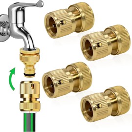 4 Pack Garden Hose Tap Connector, Brass Garden Hose Connector, 1/2 inch Threaded Tap Connector, No-Leak Connector Fitting, for Gardening, Home Watering, Car Washing