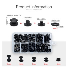 CANGCANG Chicago Book Screws M5 x 4/6/8/10/12 mm Binding Screws Kit 5 Sizes Screw Metal Accessories Nails Rivets Chicago Button for Leather Belt DIY Leather Pack of 100