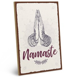 ARTFAVES® Wooden Sign with Saying Namaste Shabby Chic Vintage Sign Decorative Gift on the Theme of Meditation, Spirituality, Mindfulness Size: 19 x 28 cm
