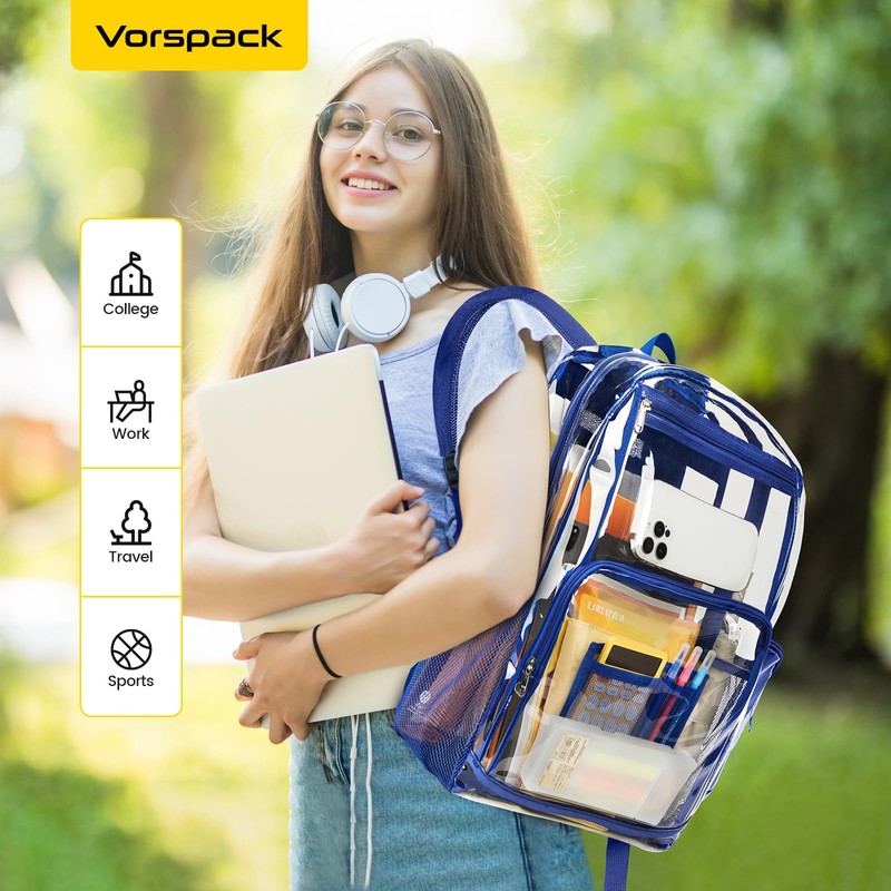 Vorspack Clear Backpack Heavy Duty - Extra Large Clear Bookbag