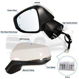 Lqito Left Driver Side Mirror Fits 2019-2025 Toyota Rav4 with Power Heated Turn Signal and Blind Spot Match Super White Replace 879400R271(8 Pins)