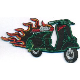 Toripor Burn Out Vespa Motorcycle Moped Steering Wheel Vintage Classic Biker Patch L