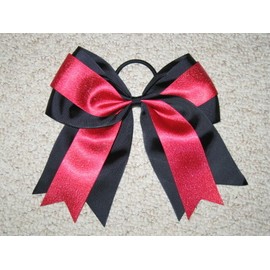 "Handmade" NEW "BLACK & RED GLITTER" Cheer Bow Pony Tail 3 Inch Ribbon Girls Cheerleading