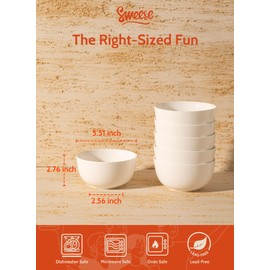 Sweese 20 Oz Porcelain Bowls Set of 6 - Durable for Cereal, Soup, Rice, Pasta, Salad, Oatmeal - Microwave Dishwasher Safe, White