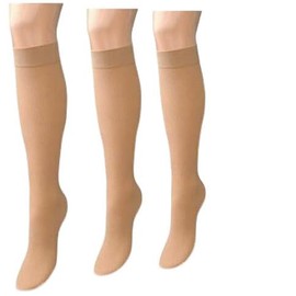 HAJRA® 3 Pairs Women's Pop Socks Knee High Trouser Socks Opaque Nylon Microfibre Girls Trouser Pop Socks Breathable Com-fort One Size UK(4-7) (UK, Numeric, 4, 7, Regular, Regular, TAN/SKIN (3 Pairs))