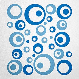WANDfee® Wall Tattoo, Circles, Dots, 50 Stickers, Colour Choice For Children's Bedroom, Living Room, Hallway, Bathroom, Kitchen, Tile Stickers, blue