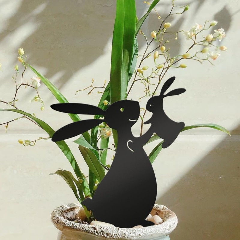 Set 3 Metal Rabbit Garden Stakes Bunny Front Yard Black