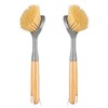 2 Pack Dish Brushes with Bamboo Handle, Kitchen Dish Scrubber