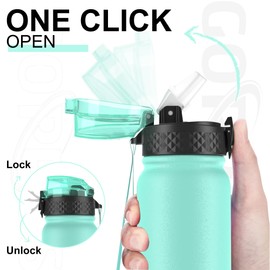 GOPPUS 600ml/20oz Stainless Steel Water Bottle with Straw Insulated Sports Bottle Cold Flask with Straw Double Walled Flip up Metal Water Bottles Leakproof Water Bottle for Gym Sports
