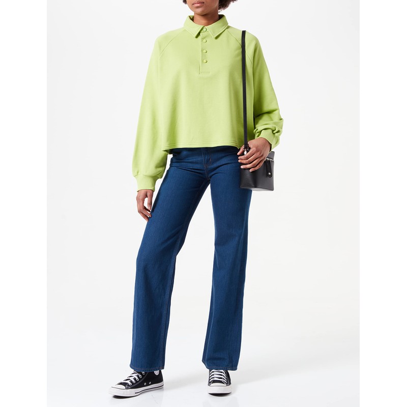 NA-KD Women's Buttoned Collar Sweater Polo Jumper, lime green