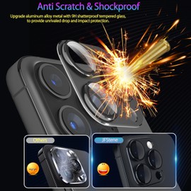 JFStene Camera Lens Protector for iPhone16 Pro/iPhone16 Pro Max Camera Cover [Full Coverage Metal] 9H Tempered Glass Screen Protector Case Friendly 1-Pack (Black Titanium)