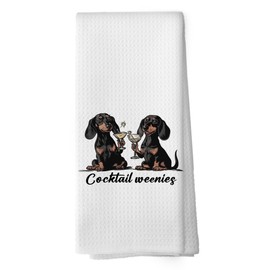 shiviody Vintage Dachshund Kitchen Towels - Funny Weiner Dog Cocktail Dish Towels, Dachshund Lovers Gifts for Women Decorative Absorbent Dishcloths Hand Towels for Home Kitchen Decor 16x24 Inches
