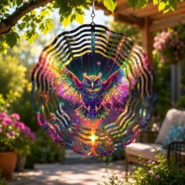 3D Owl Wind Spinner for Outdoor Decor – Colorful Metal Hanging Kinetic Art for Garden, Patio & Gifts