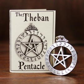 Moonlight Mysteries Large Theban Pentacle Pendant Necklace - Pewter Wiccan Protection Amulet