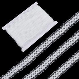 letsinstyle 20 Yards White Elastic Ruffle Lace Ribbon, Double Wave Organza Stretch Embroidered Edge Trim, Crochet Floral Lace Ribbons for Bridal Wedding Decoration DIY Craft Embellishments