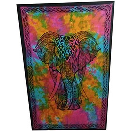 Purpledip Cotton Bed Cover Wall Poster Beach Throw 'African Elephant': Bohemian Hanging Tapestry (20058)