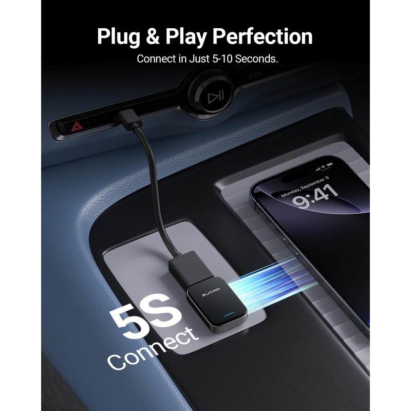 ZUCWO Wireless CarPlay Adapter - Seamlessly Convert Wired to Wireless