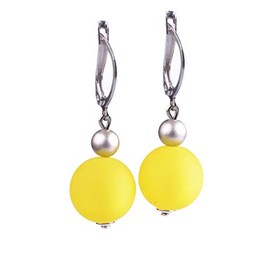 Earring "Mara" Light Folding Lever Back with a Polaris and a Metallic Lacquered Acrylic Pearl in many attractive colours, handmade by Adi-Modeschmuck in Berlin, Brass Silver-Plated, yellow