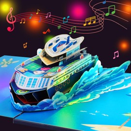 Magic Ants Musical Cruise Ship Pop-Up Birthday Card with Lights – 3D Tropical Vacation Card with "Happy Birthday to You" Melody – for Cruise Enthusiasts, Captains, Cruise Directors, Engineers, Sailors, Travel Lovers, and Ocean Lovers