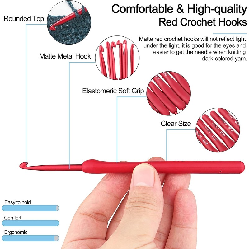 9Pcs Premium Ergonomic Crochet Hooks Set with Soft Grip Handles