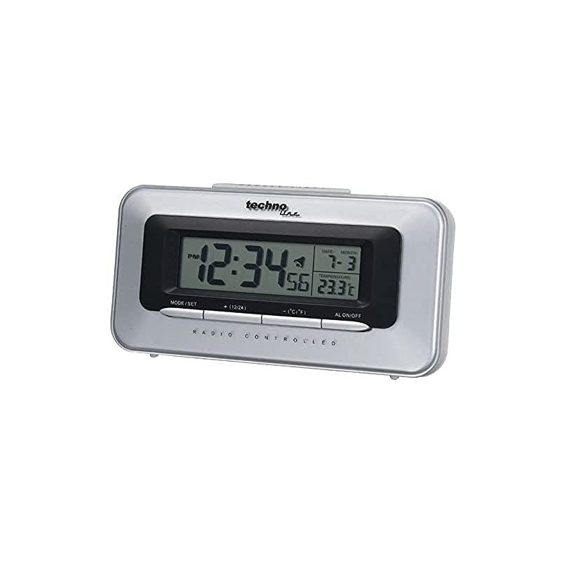 TECHNOLINE WT 180 Alarm Clock, Plastic, Silver/Black