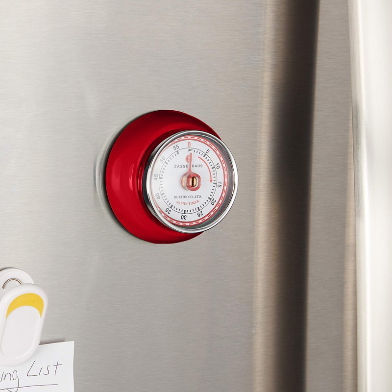 Zassenhaus Magnetic Retro Kitchen Timer, Classic Mechanical Cooking Timer (Red),