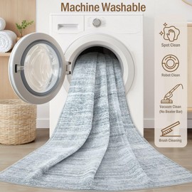 5x7 Area Rugs Living Room: Washable Large Vintage Blue Rug Neutral Non-Slip Soft Stain Resistant Indoor Carpet for Bedroom Nursery Dining Room Under Table Bed Home House Office Playroom