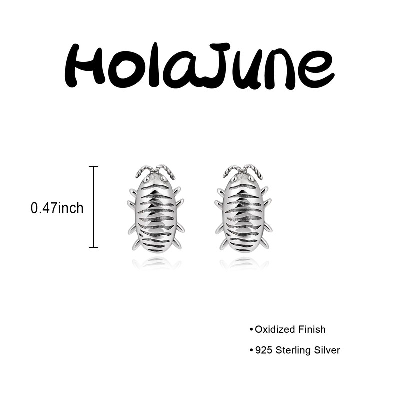 Sterling Silver Pillbug Stud Earrings for Women Pillbug, Doodlebug, Roly
