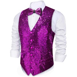 Barry.Wang Mens Sequins Vest Set V-neck Shiny Waistcoat Bowtie Set Prom Party Tuxedo Wedding for Men Dress Suit Vest S-3XL