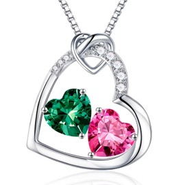 Iefil Birthstone Jewelry for Women - Romantic Gifts for Wife, Birthday Gifts for Wife, Anniversary Wife Gifts, Wife Gifts| May & October Birthstone Necklace, Emerald & Tourmaline Necklace