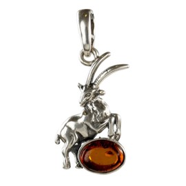 Amber Jewelry for Women - Sterling Silver and Baltic Amber Zodiac Sign Capricorn Pendant Necklace, Includes 925 Sterling Silver Chain, Made in Poland