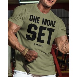 One More Set Gym T-Shirt Motivational Men's Workout and Exercise Shirt (XL, One More Set Military Green)