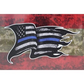 Thin Blue Line Police Officer Tattered Distressed American Flag decal sticker