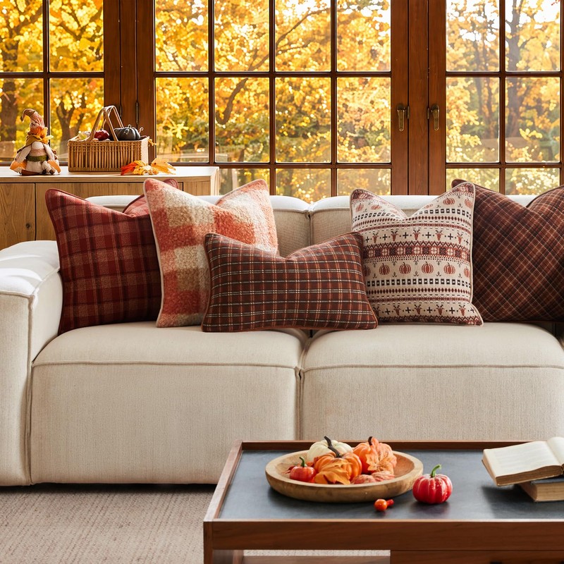 Kevin Textile Fall Plaid Pillow Cover 12x20 Inch with Piping,