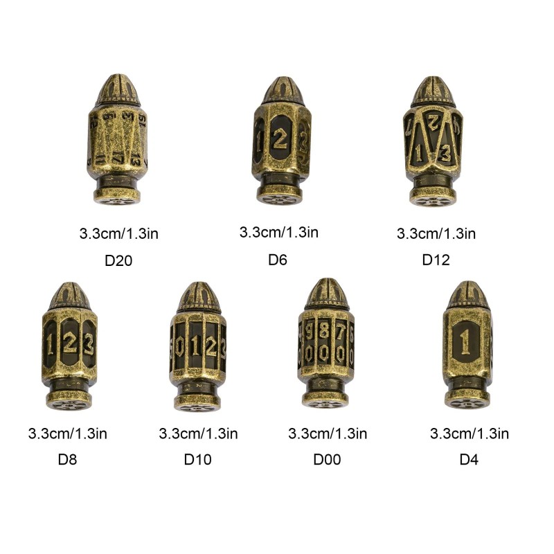 Udixi Metal DND Bullet Dice Set, 7-Die Solid Polyhedral Metal