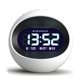 NEWGATE® Centre of The Earth Alarm Clock | Round Retro Digital LCD Clock | White | Ideal for Bedside, Desk or Shelf | Retro Bedroom & Office Accessory