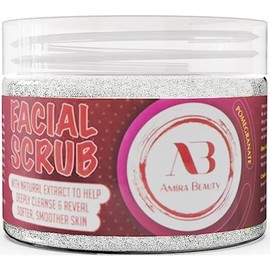 Amira Beauty Limpiador desintoxicante facial exfoliante de piel de granada | Exfoliante facial diario suave | Perlas exfoliantes iluminadoras para una