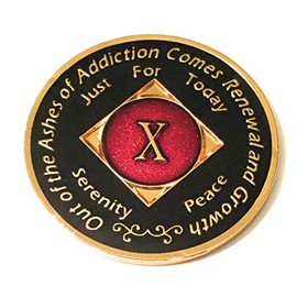 Recovery Line 10 Year NA Black and Red Tri Plate Medallion -Chip, Coin, Token