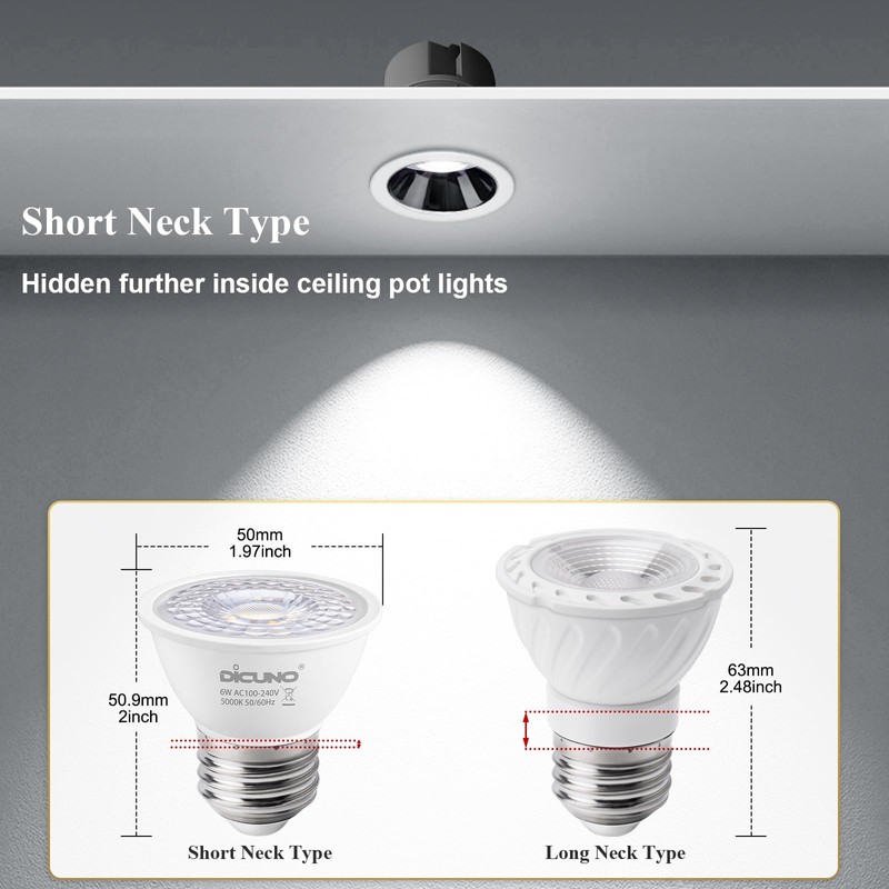 DiCUNO PAR16 LED Bulb 60W Equivalent, 6W Short Neck Spotlight